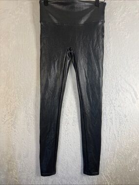 Spanx Black Snake Skin Faux Leather High-Waisted Leggings Small